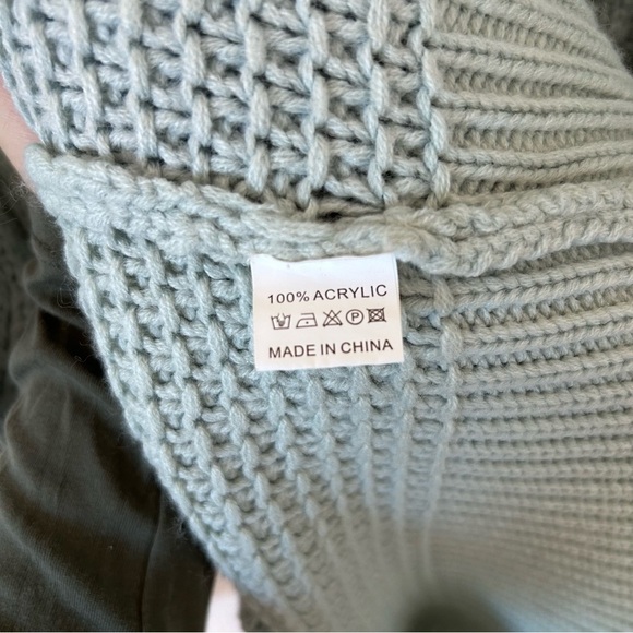 Women's Oversized Small Cable Knit Chunky Sweater dress Long Sleeve- Light Blue - Picture 5 of 10